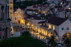 a city with many buildings and people